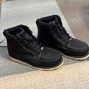 Men's Black Leather Boots with White Stitching